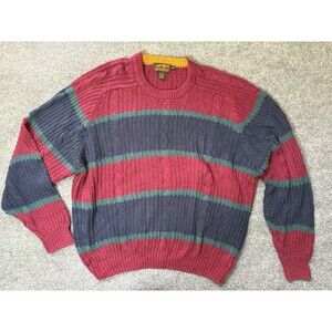 Eddie Bauer Sweater Mens XL TG Pull Over Red Blue Long Sleeve Cotton Grandpa